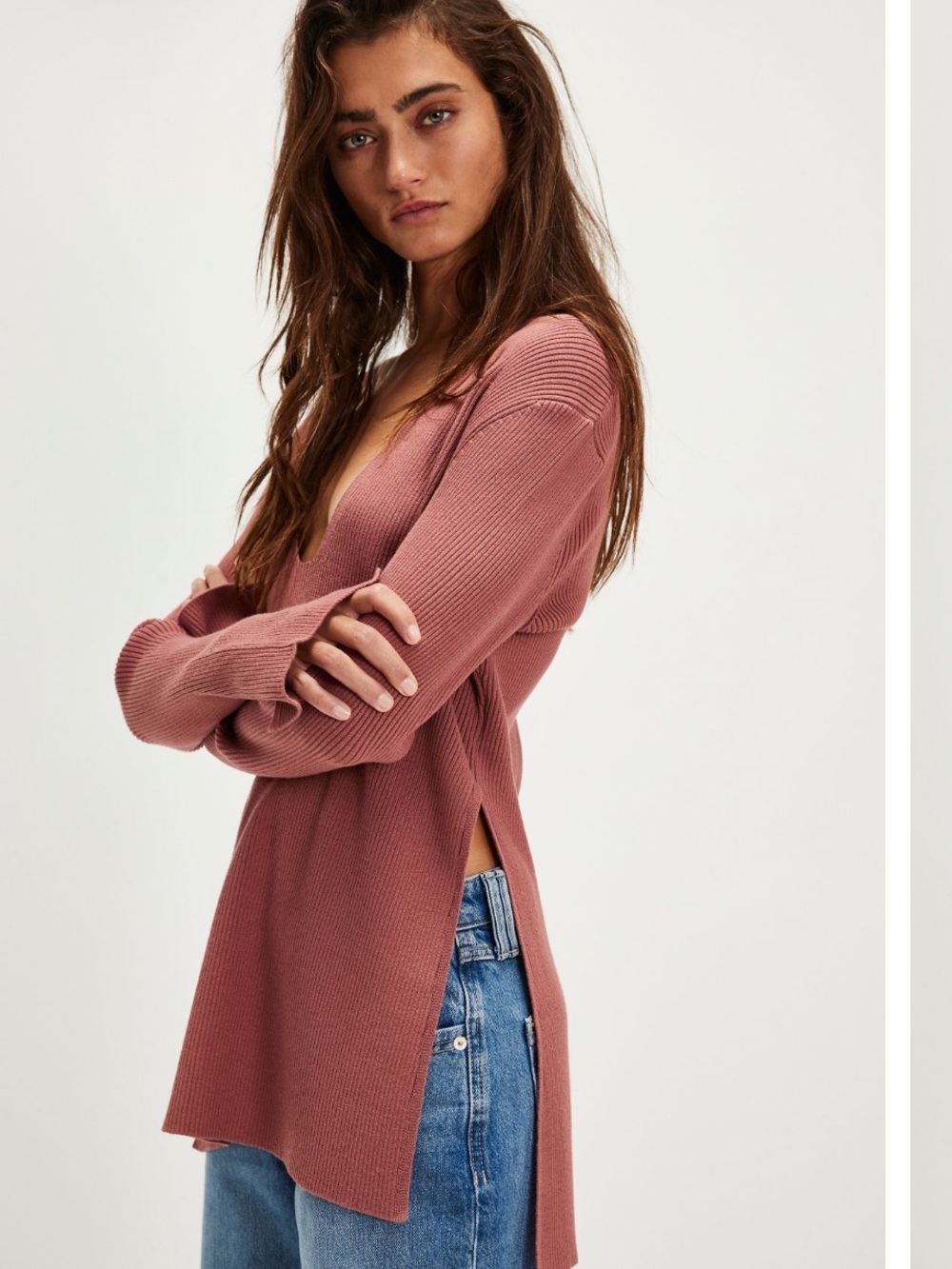 Free People Portia Sweater in Dusty Rose